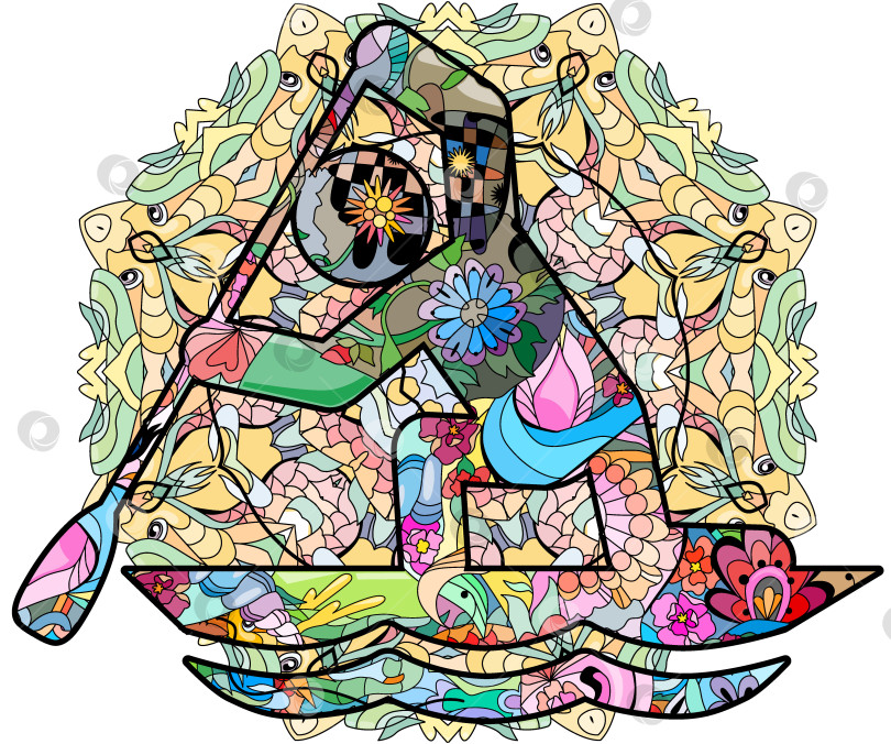 Скачать Значок спринта на каноэ на мандале. Олимпийский вид спорта. Абстрактный рисунок от руки. фотосток Ozero