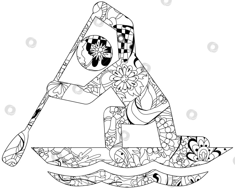 Скачать Значок для раскрашивания "Спринт на каноэ". Олимпийский вид спорта. Абстрактный рисунок от руки. фотосток Ozero