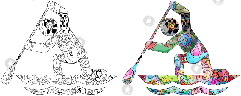 Скачать Значок для раскрашивания "Спринт на каноэ". Олимпийский вид спорта. Абстрактный рисунок от руки. фотосток Ozero