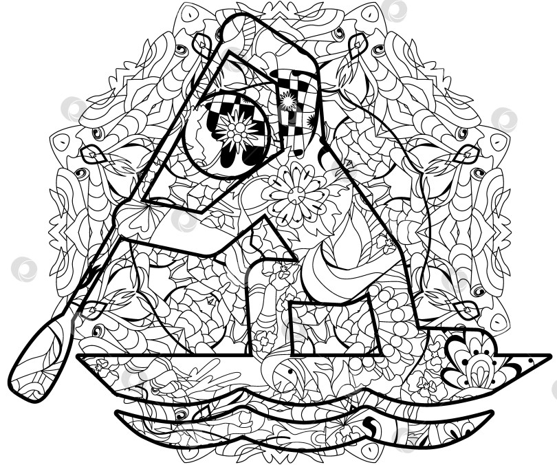 Скачать Значок "Спринт на каноэ" на мандале для раскрашивания. Олимпийский вид спорта. Абстрактный рисунок от руки. фотосток Ozero