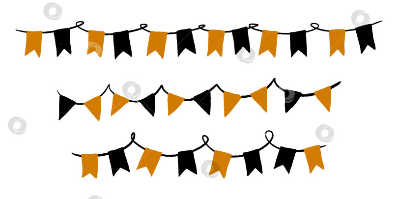Скачать Рождественские флажки и гирлянда-вымпел для праздничного оформления вечеринки. Нарисованная вручную черно-оранжевая веревочная цепочка. Шаблон осенней ярмарки для жуткого дизайна открыток. Изолированная векторная иллюстрация фотосток Ozero