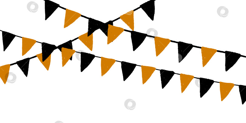 Скачать Баннер и гирлянда из овсяных хлопьев на Хэллоуин для праздничного декора вечеринки. Нарисованная вручную черно-оранжевая веревочная цепочка. Шаблон осенней ярмарки для жуткого дизайна открыток. Изолированная векторная иллюстрация фотосток Ozero