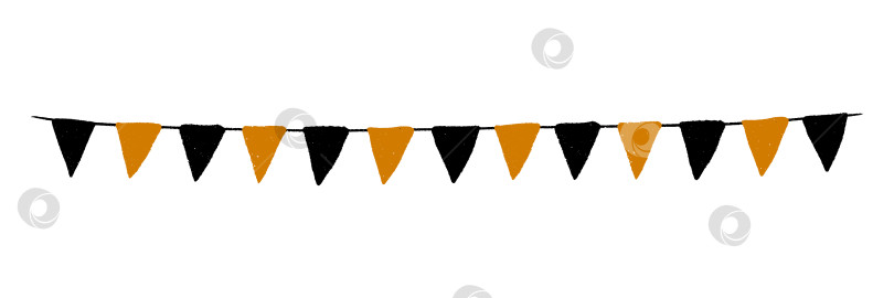 Скачать Гирлянда-вымпел на Хэллоуин и баннер с флагами-овсянками для праздничного оформления вечеринки. Нарисованная вручную черно-оранжевая веревочная цепочка. Шаблон осенней ярмарки для жуткого дизайна открыток. Изолированная векторная иллюстрация фотосток Ozero
