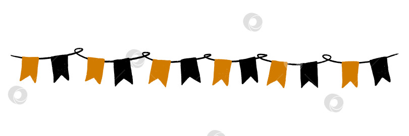 Скачать Рождественские флажки и гирлянда-вымпел для праздничного оформления вечеринки. Нарисованная вручную черно-оранжевая веревочная цепочка. Шаблон осенней ярмарки для жуткого оформления открыток. Изолированная векторная иллюстрация фотосток Ozero