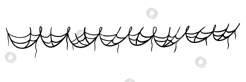 Скачать Гирлянда из паутины на Хэллоуин и жуткая цепочка из паутины для украшения вечеринки. Нарисованная от руки черная иллюстрация с простой веревкой. Фон осеннего праздника для празднования страшного фестиваля. Изолированный элемент векторного дизайна фотосток Ozero