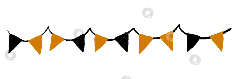 Скачать Гирлянда-вымпел на Хэллоуин и баннер с треугольными флагами из овсянки для праздничного оформления вечеринки. Нарисованная вручную черно-оранжевая веревочная цепочка. Шаблон осенней ярмарки для жуткой открытки. Изолированная векторная иллюстрация фотосток Ozero