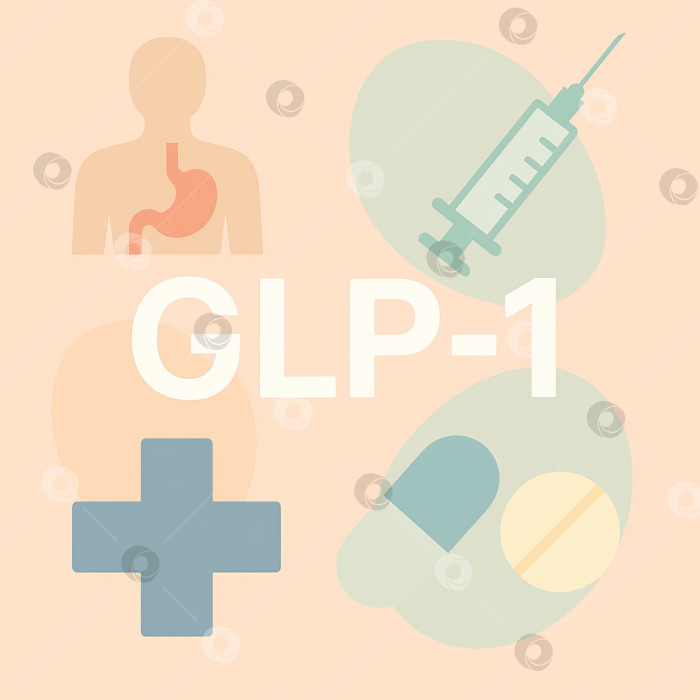 Скачать Концепция GLP1, иллюстрирующая медицинскую тематику с помощью шприца и пищеварительной системы фотосток Ozero