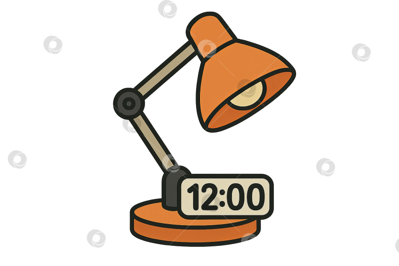 Скачать Иллюстрация оранжевой настольной лампы с отображением времени, изолированный png, снова в школу фотосток Ozero
