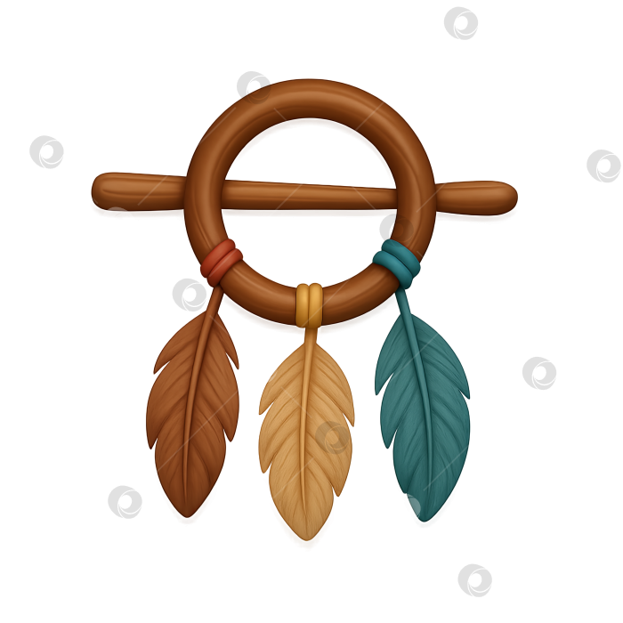 Скачать Ловец снов с разноцветными перьями, тематика Дня коренных народов, изолированный фотосток Ozero