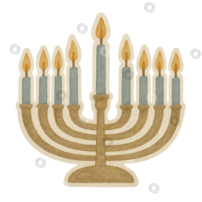 Скачать Иллюстрация ханукальной меноры с зажженными свечами на прозрачном фоне фотосток Ozero