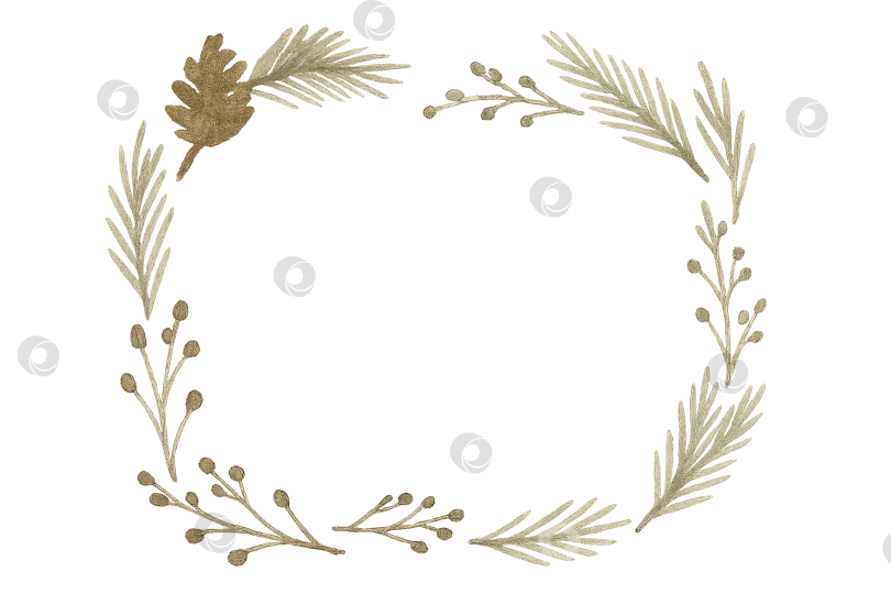 Скачать Рождественский венок из сосновых веток и листьев в стиле ваби-саби, изолированный фон фотосток Ozero