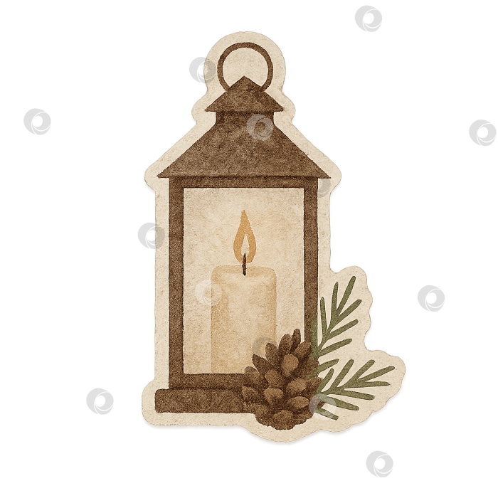 Скачать Иллюстрация рождественского фонаря с сосновой шишкой и зелеными ветками, выделенная на прозрачном фоне. фотосток Ozero