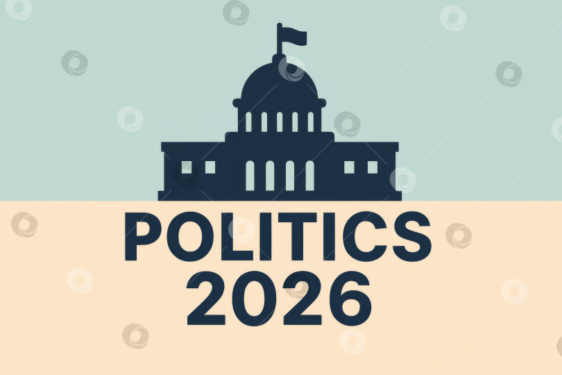 Скачать Силуэт здания Капитолия с текстом "Политика 2026", подходящий для фона на политическую тематику фотосток Ozero