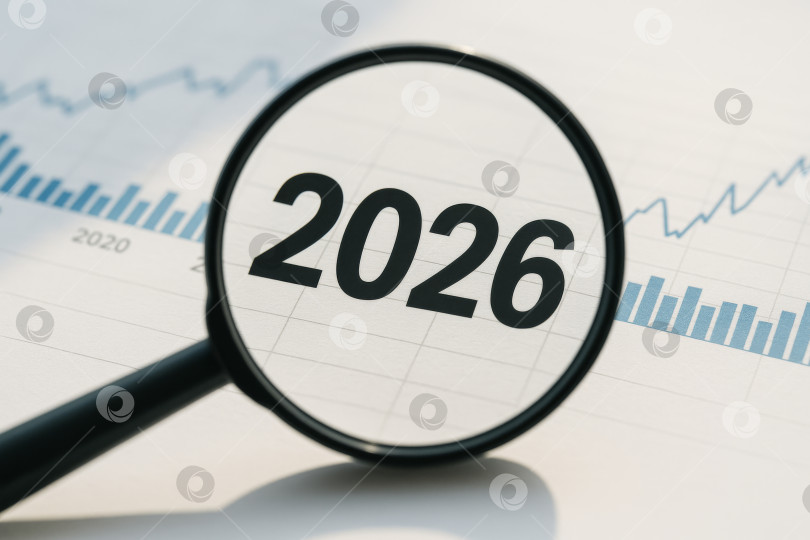 Скачать Увеличительное стекло за 2026 год с графиком, показывающим финансовый рост фотосток Ozero