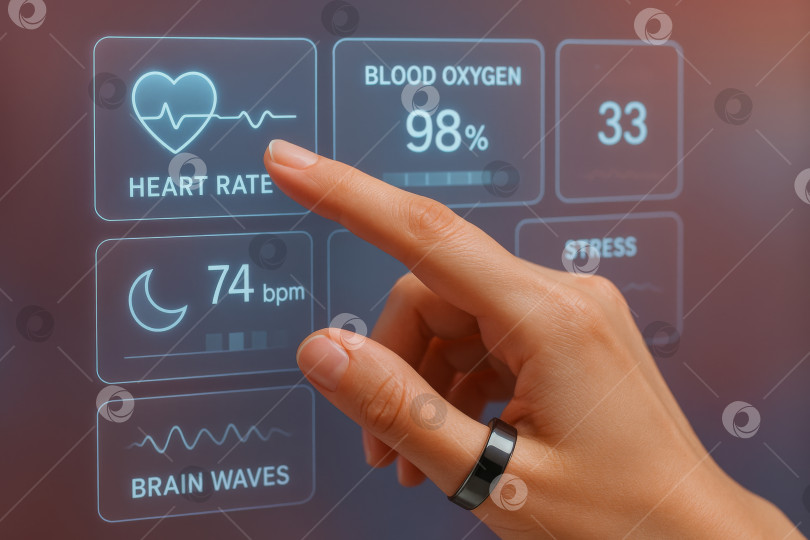 Скачать Интеллектуальное кольцо, отслеживающее частоту сердечных сокращений и показатели здоровья по цифровому интерфейсу фотосток Ozero