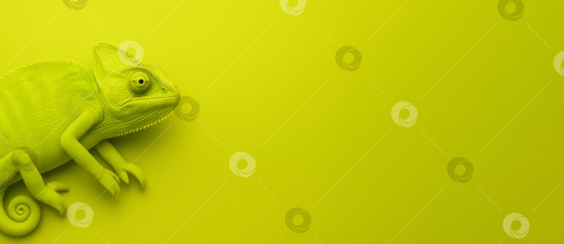 Скачать Зеленый хамелеон на зеленовато-желтом фоне с пространством для текста фотосток Ozero