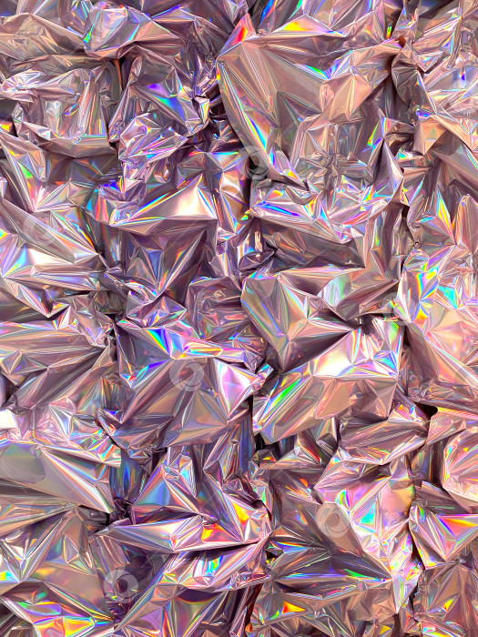 Скачать Голографическая текстура мятой фольги с радужными отблесками, подходящая для абстрактного фона фотосток Ozero