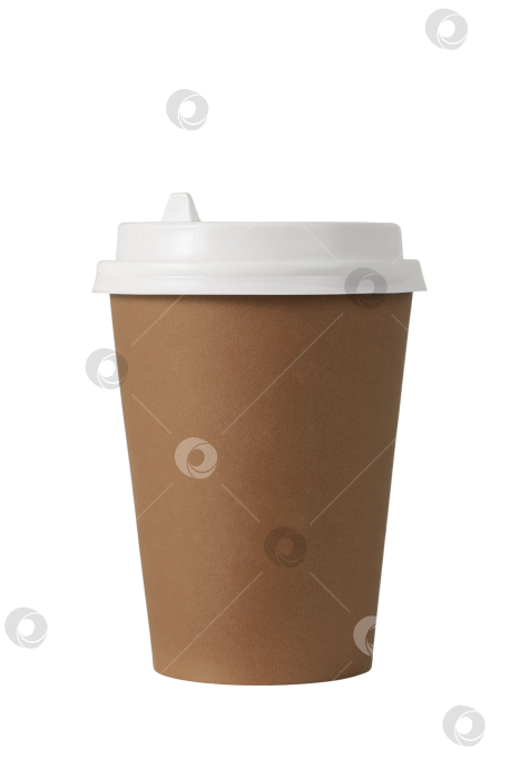 Скачать кофейная чашка из крафтового картона с пластиковой крышкой, изолированная на белом фоне фотосток Ozero