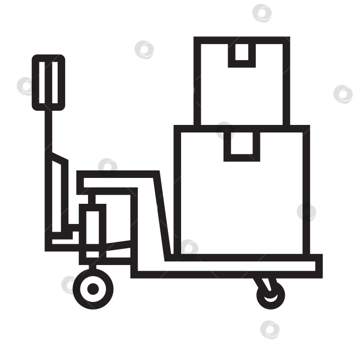 Скачать Домкрат для поддонов со штабелями коробок. Значок в виде контура. Векторная иллюстрация. фотосток Ozero