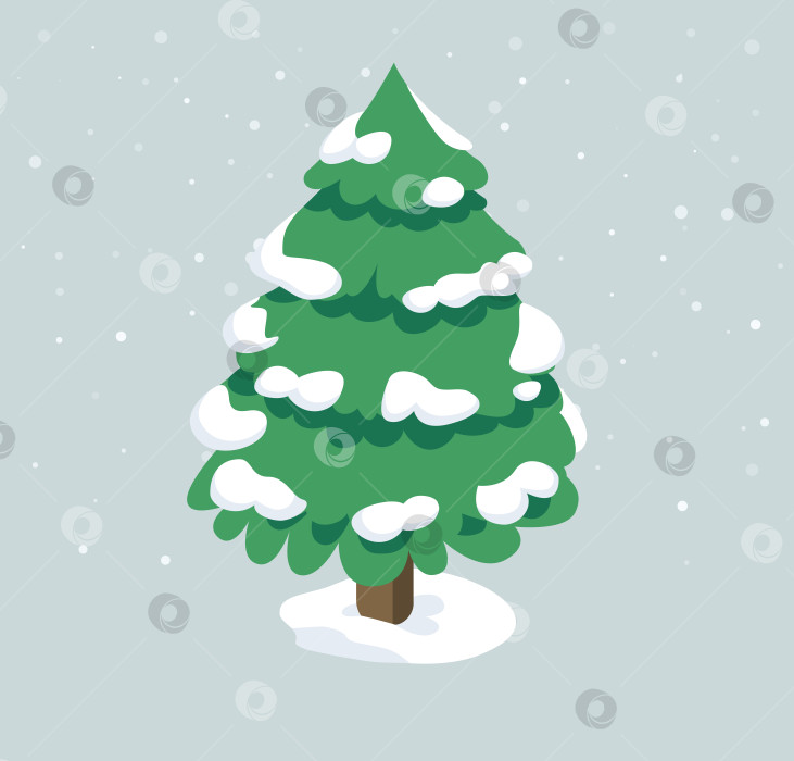 Скачать Рождественская елка в снегу. Иллюстрация к зимнему празднику. фотосток Ozero