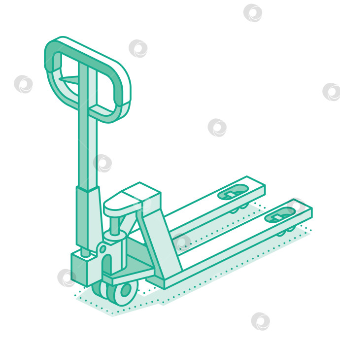 Скачать Домкрат для поддонов, используемый на складах и в логистике. Промышленное оборудование для подъема и транспортировки поддонов. Изометрическая иллюстрация. фотосток Ozero
