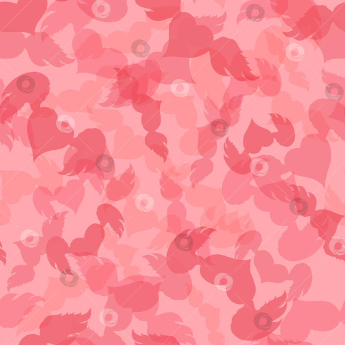 Скачать Случайный бесшовный узор на день Святого Валентина. Силуэт пастельно-розового цвета с крылатым сердцем и бесконечной текстурой. Красивый фон на день Святого Валентина. Симпатичный рисунок в виде каракулей на ткани или приглашении. фотосток Ozero