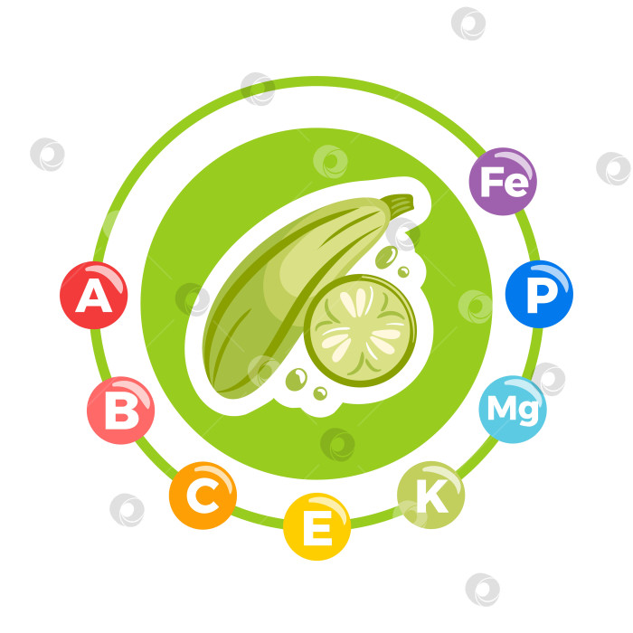 Скачать Узнайте о питательных свойствах цуккини, иллюстрированных красочной и увлекательной инфографикой фотосток Ozero