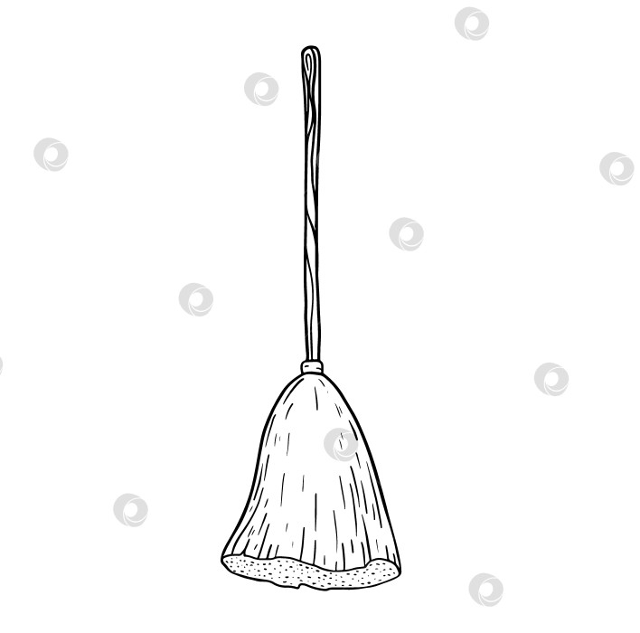 Скачать Деревенская фермерская метла, выполненная в стиле эскиза, символизирующего традиции уборки в сельской местности. Простой соломенный инструмент, используемый для подметания двора или полов в фермерском доме. Минималистичная винтажная иллюстрация для сельского дизайна. фотосток Ozero