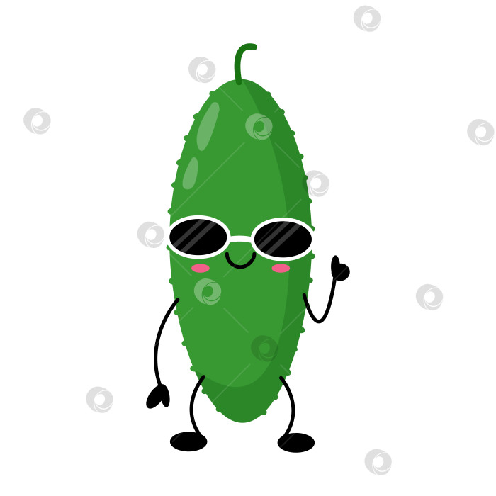 Скачать Забавный кавайный персонаж из огурца в солнцезащитных очках и с улыбкой фотосток Ozero