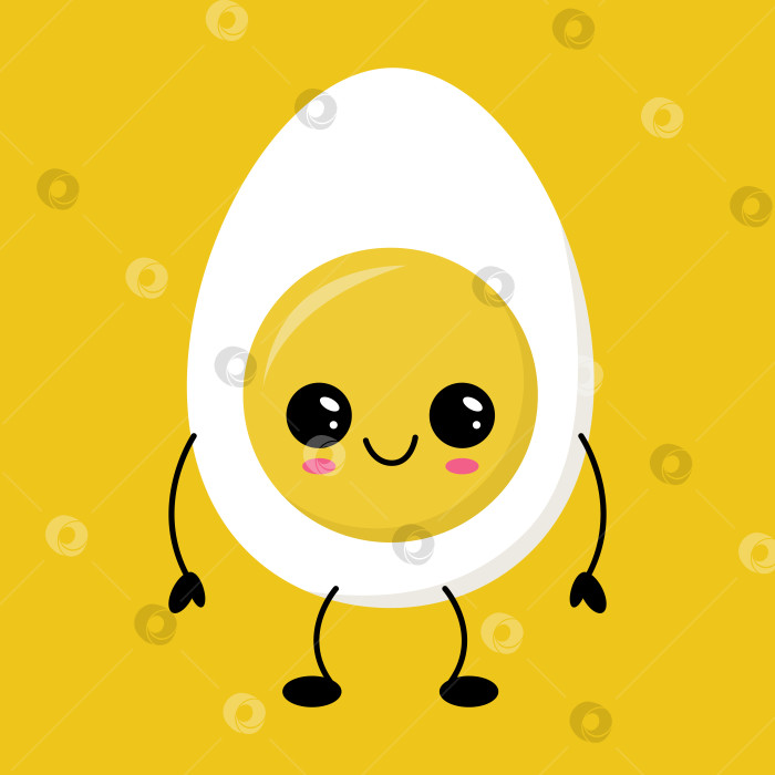 Скачать Симпатичный персонаж из кавайного яйца на желтом фоне улыбается фотосток Ozero