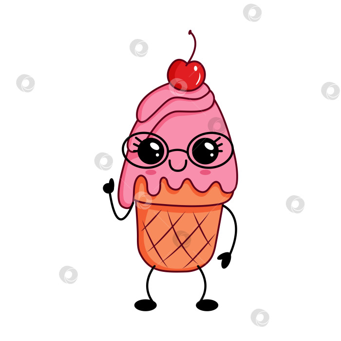 Скачать Милое кавайное розовое мороженое с вишней и бокалами фотосток Ozero