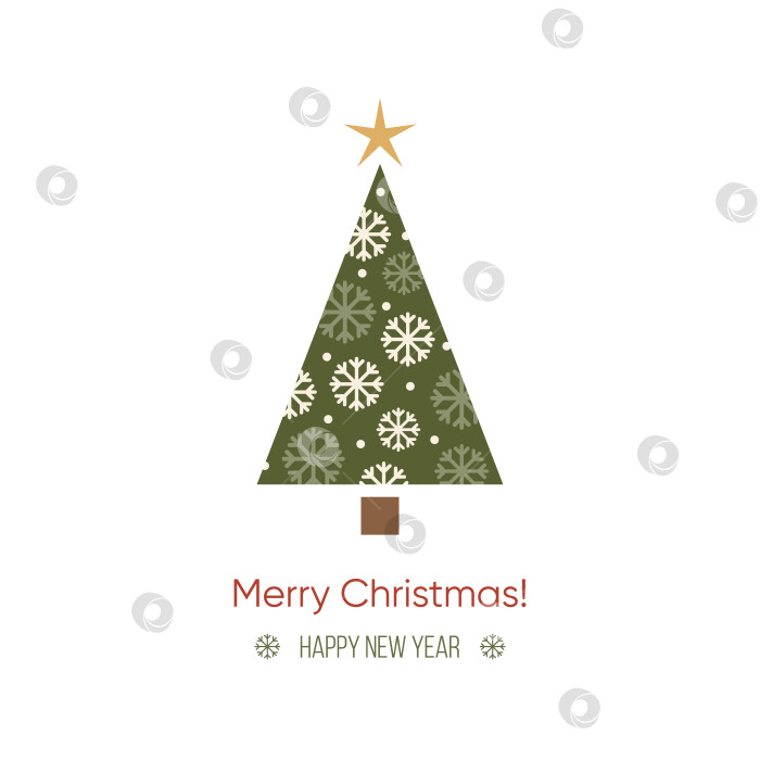 Скачать Современная рождественская елка с абстрактными украшениями в виде снежинок. Минималистичный современный плакат или шаблон рождественской и новогодней открытки фотосток Ozero