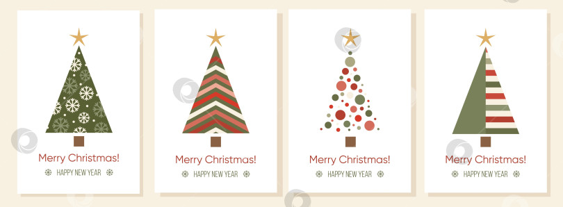 Скачать счастливого Рождества. Набор шаблонов поздравительных открыток с абстрактными елочными украшениями. Уютные зимние праздники фотосток Ozero