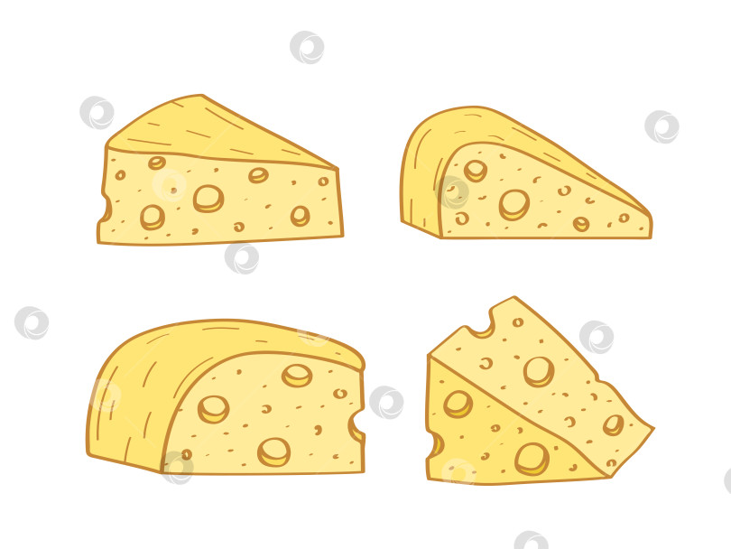Скачать Набор кусочков сыра с дырочками. Векторная иллюстрация сыров из молочных продуктов. фотосток Ozero
