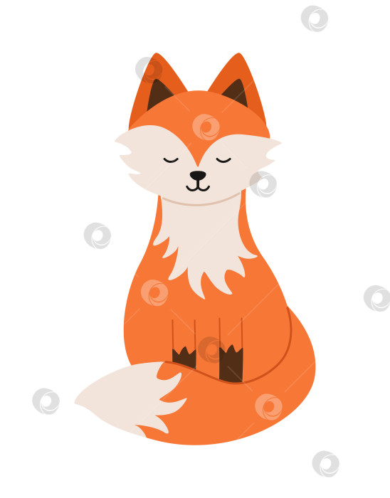 Скачать Милый мультяшный лисенок сидит и мечтает с закрытыми глазами. Векторная иллюстрация, выделенная на белом фоне. фотосток Ozero