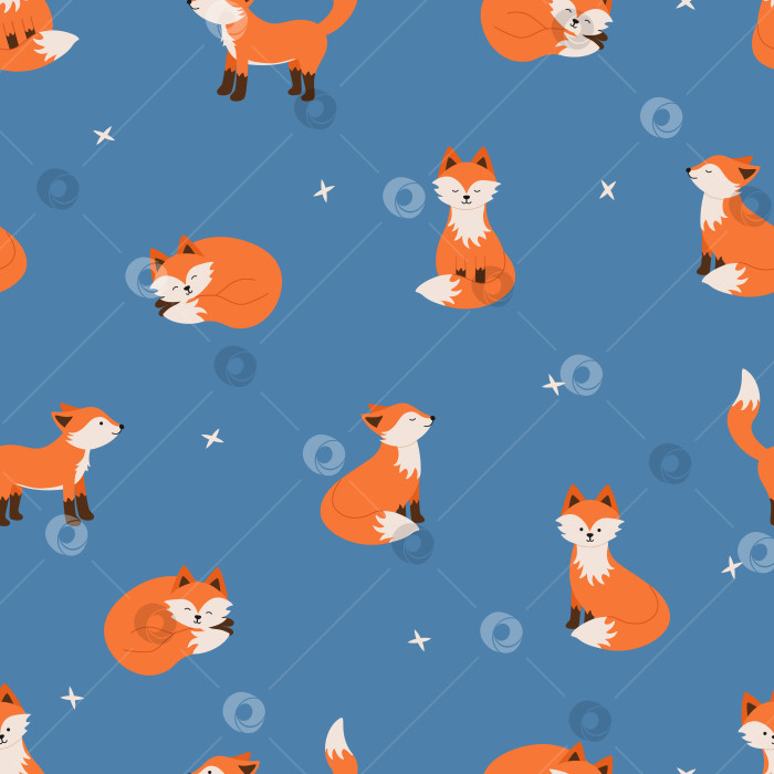 Скачать Бесшовный узор из милых лисиц. Векторная иллюстрация с изображением мультяшных лесных животных. Фон для детской одежды, детской комнаты. фотосток Ozero