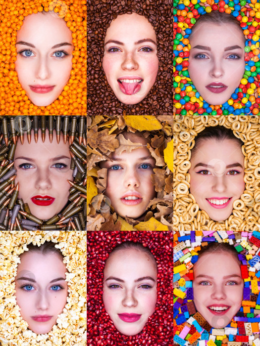 Скачать Коллаж из женских лиц - вид сверху фотосток Ozero
