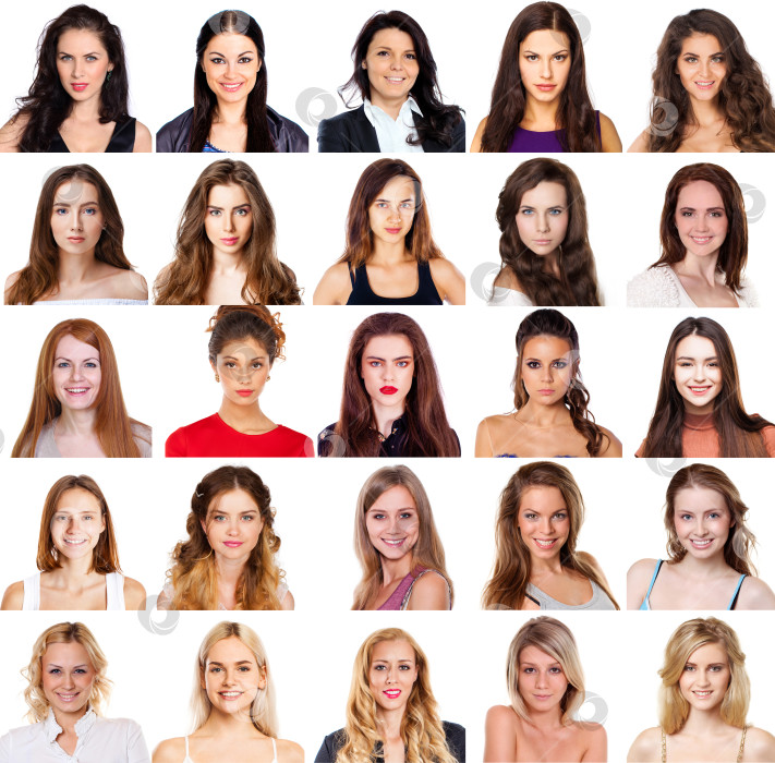 Скачать Портреты молодых красивых девушек, выделенные на белом фоне фотосток Ozero