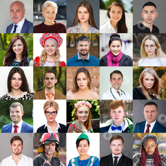 Скачать Коллаж из разных взрослых людей фотосток Ozero