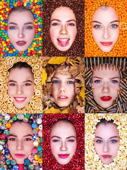 Скачать Коллаж из женских лиц - вид сверху фотосток Ozero