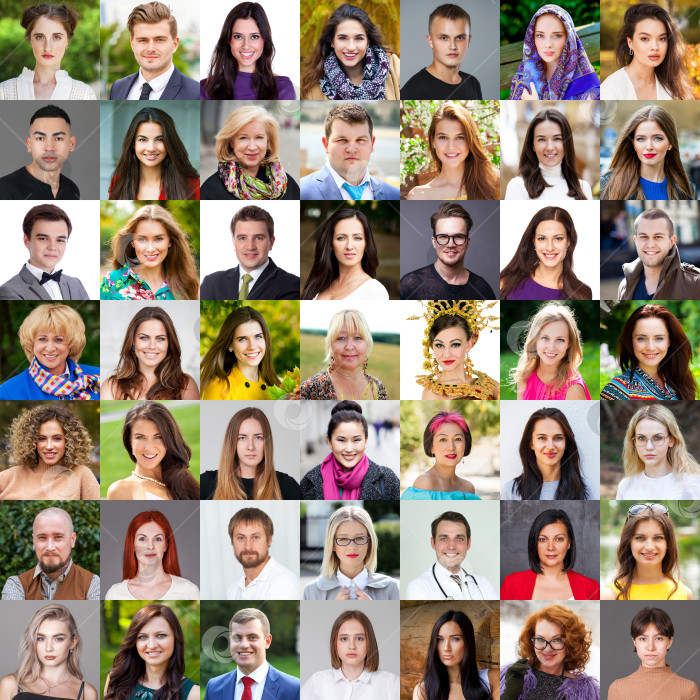 Скачать Коллаж из портретов реальных людей разного возраста и пола фотосток Ozero