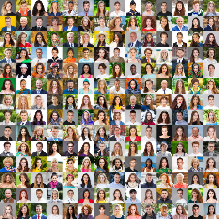 Скачать Коллаж из портретов реальных людей разного возраста и пола фотосток Ozero