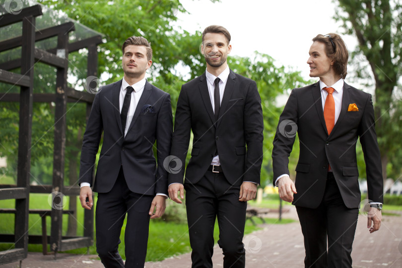 Скачать Трое молодых людей в элегантных деловых костюмах фотосток Ozero
