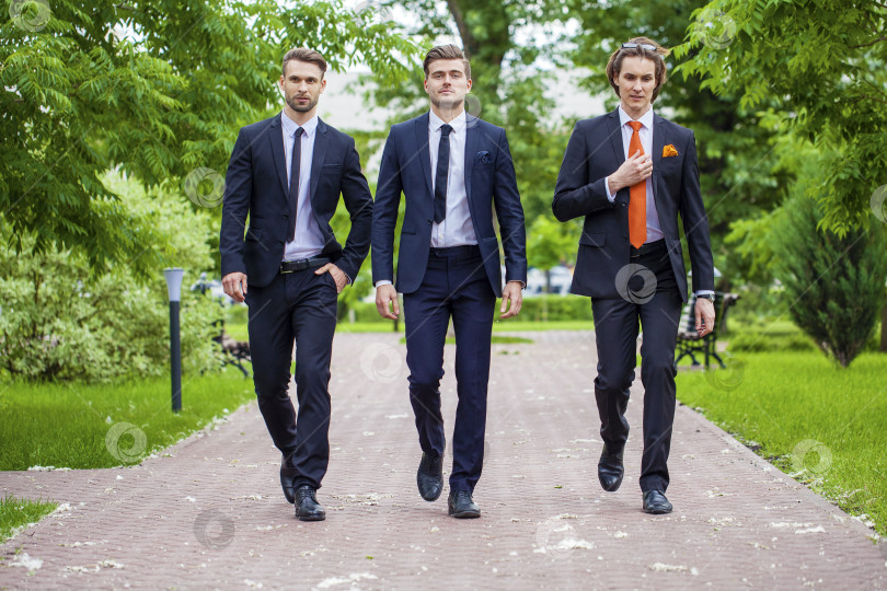 Скачать Трое молодых людей в элегантных деловых костюмах фотосток Ozero