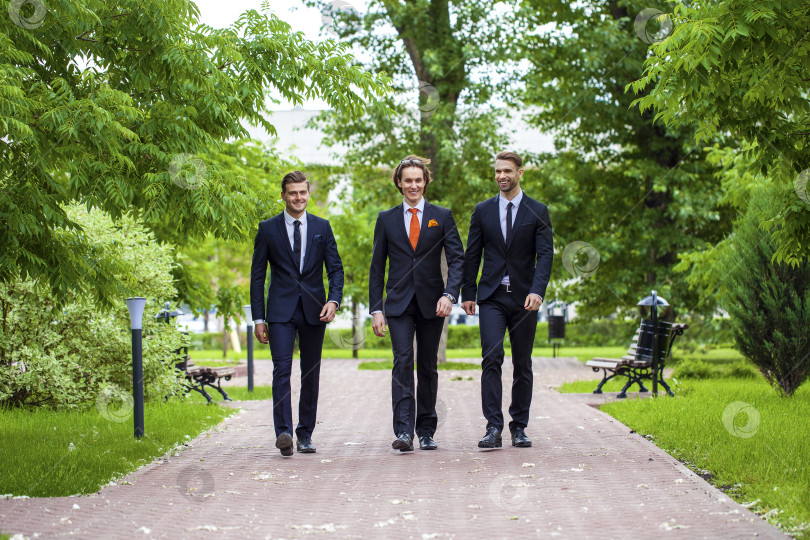 Скачать Трое молодых людей в элегантных деловых костюмах фотосток Ozero