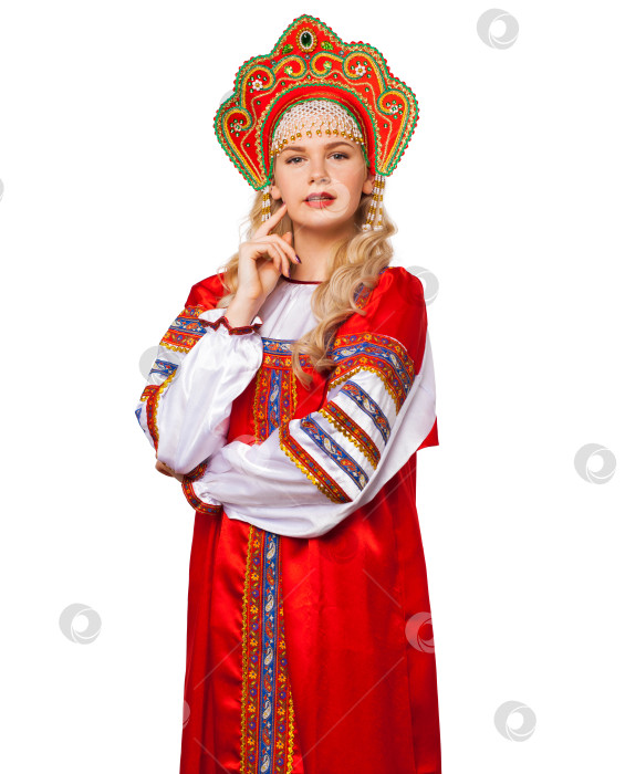 Скачать Традиционный русский народный костюм, портрет молодой красивой девушки фотосток Ozero
