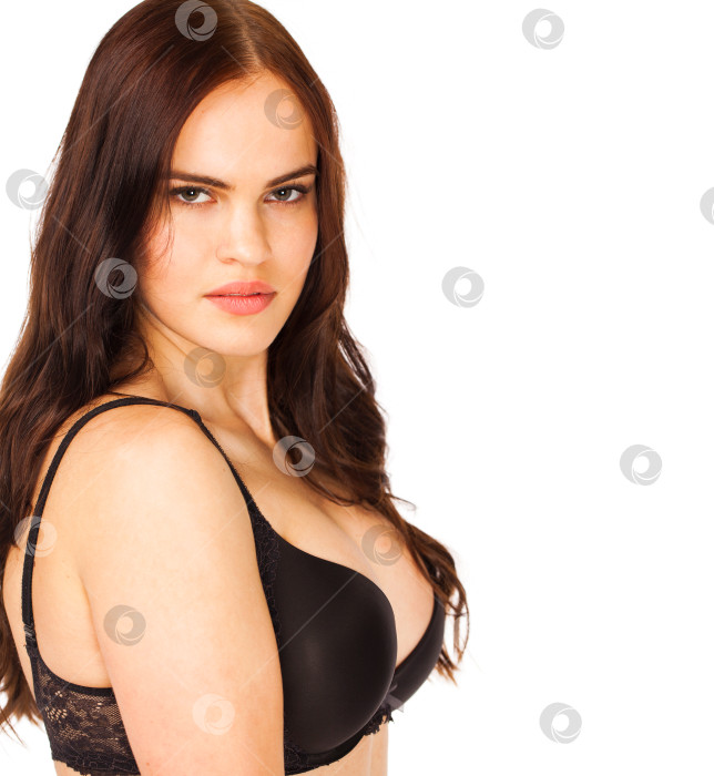 Скачать Молодая сексуальная брюнетка в черном лифчике фотосток Ozero