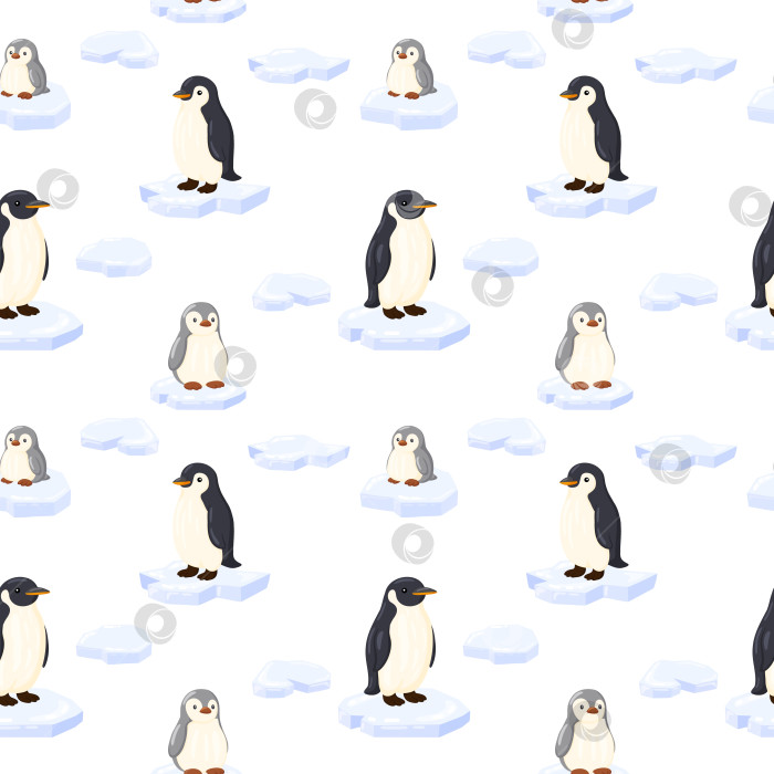 Скачать Милые пингвины, стоящие на ледяном узоре фотосток Ozero