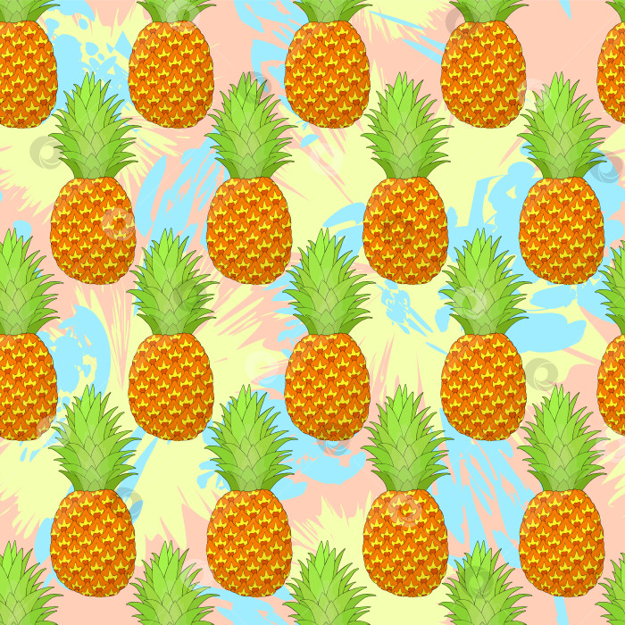 Скачать Бесшовный узор в виде ананаса на фоне пастельных разводов. Тропические фрукты, повторяющие бесконечную текстуру. Вкусный безграничный фон. Дизайн поверхности для приготовления пищи. Редактируемая плитка для текстиля или оберточной бумаги фотосток Ozero