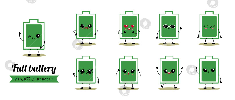 Скачать Полный набор кавайных персонажей с радостным выражением лица фотосток Ozero